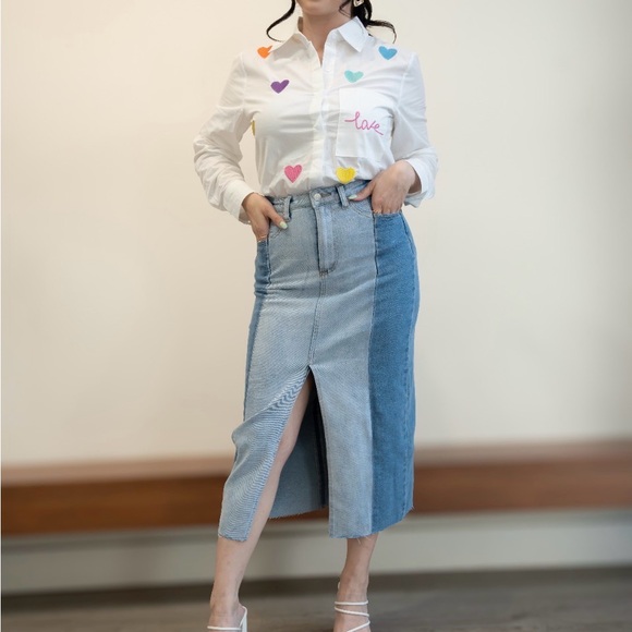 Two-Tone Denim Skirt - Picture 2 of 8